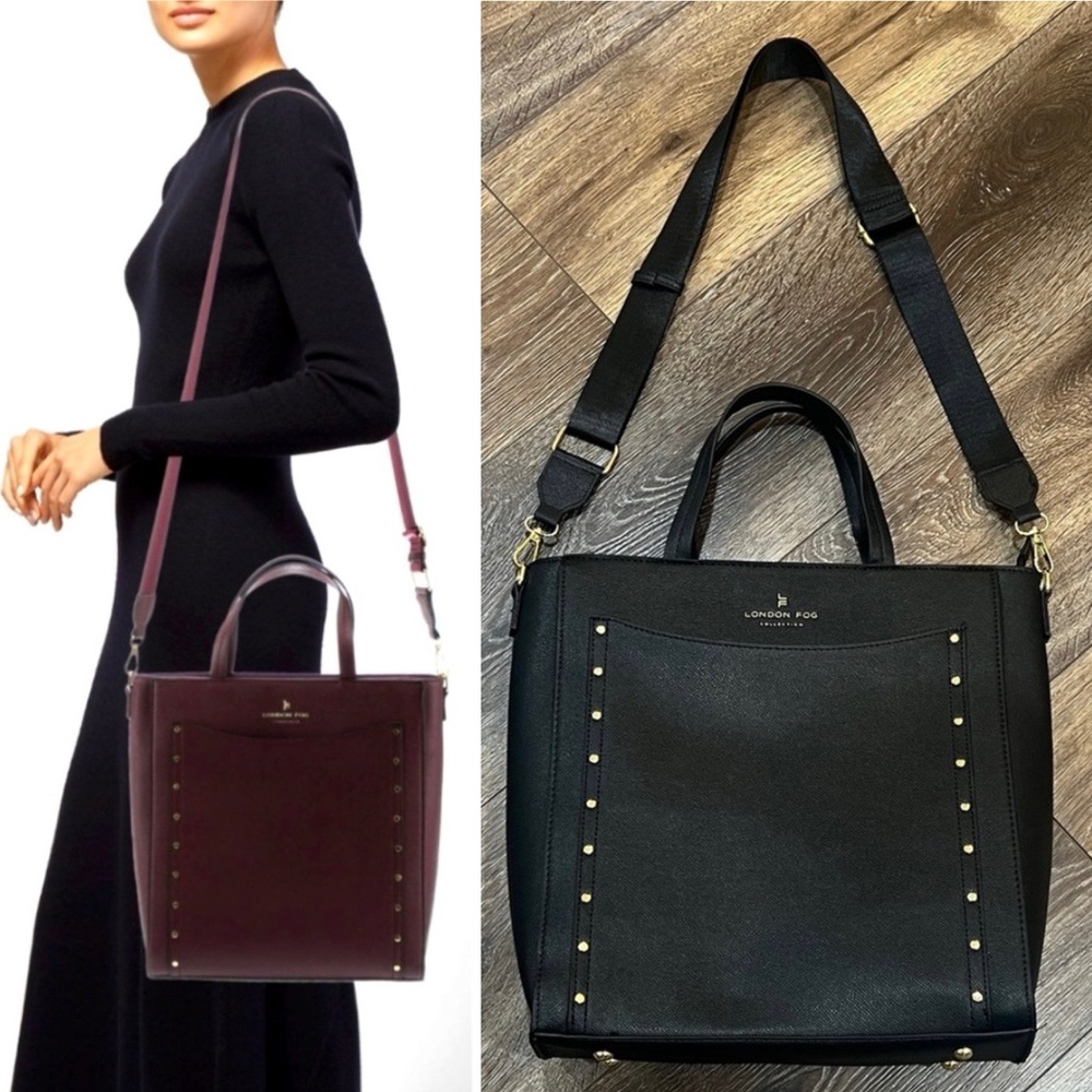 London Fog 100 Anniversary Collection Handbag Sophia Studded Tote Bag In Black 🖤